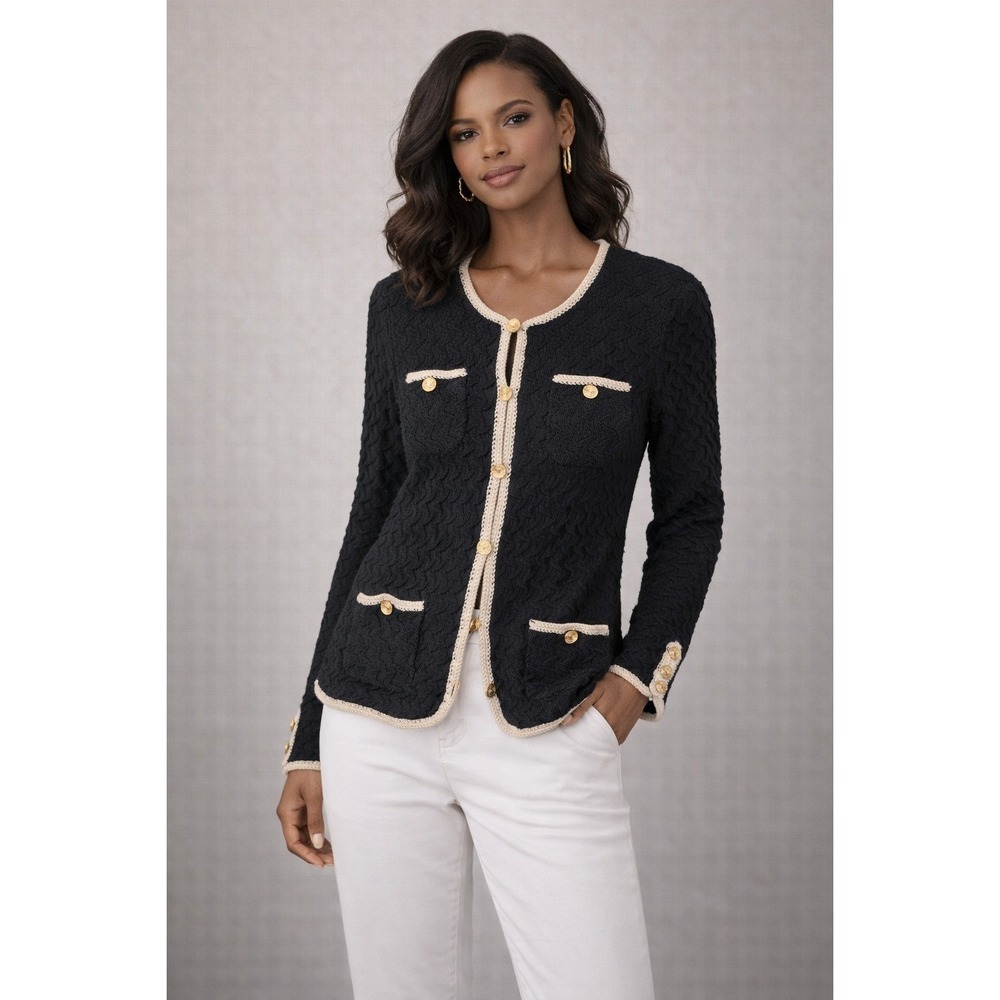 Trina Turk Womens 100% Wool‎ Textured Knit Cardigan